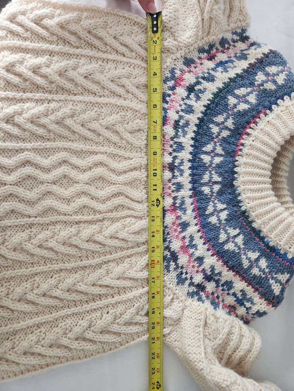 Handknit Fair Isle Nordic Yoke Chunky Cableknit Sweater - Picture 6 of 11